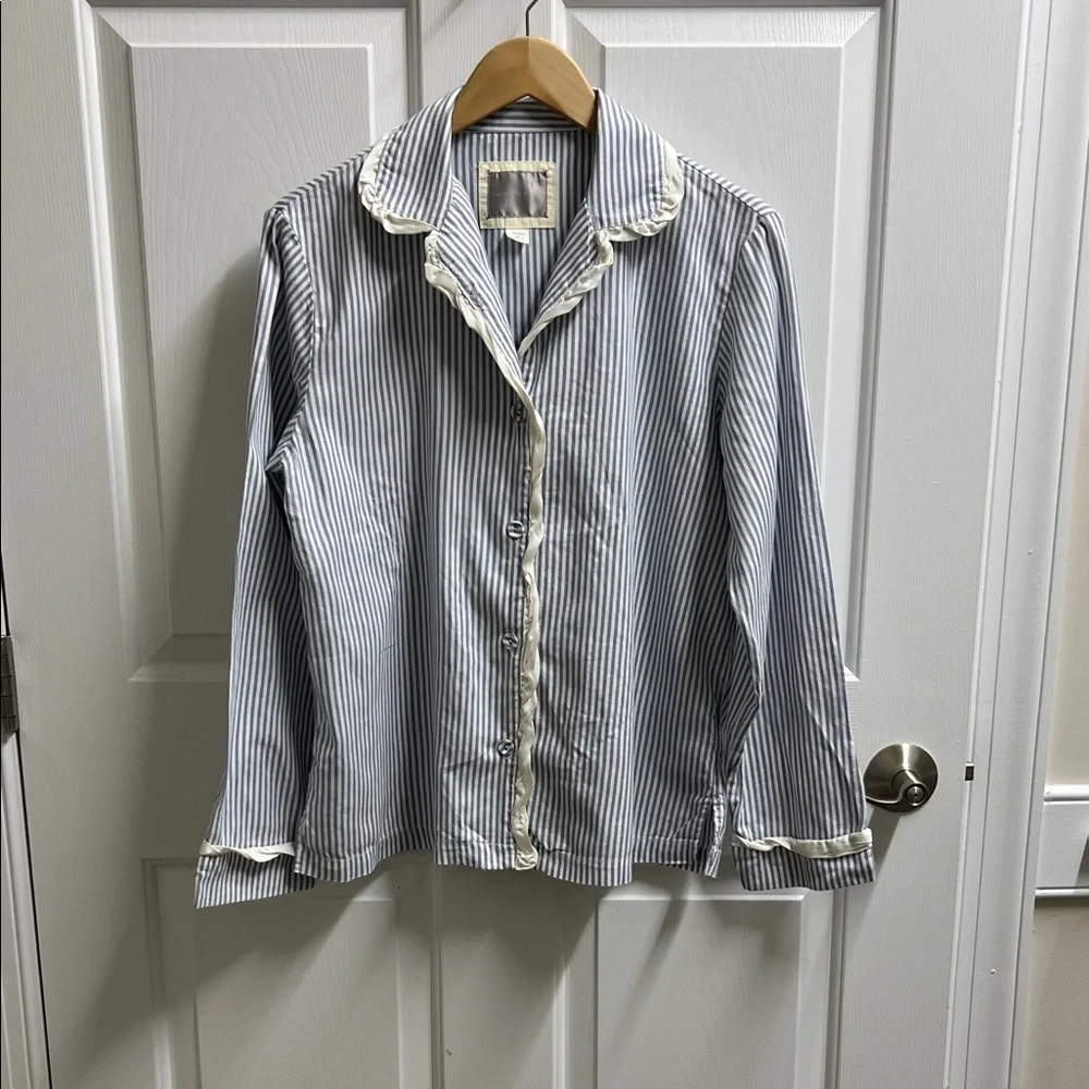 Victoria's Secret Blue White Striped Pajama Top button shirt size medium M - Picture 1 of 5